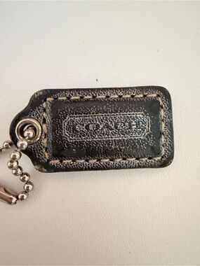 Coach Sliver Black  Metallic Leather Hang Tag Bag Charm Keychain Accessory GUC